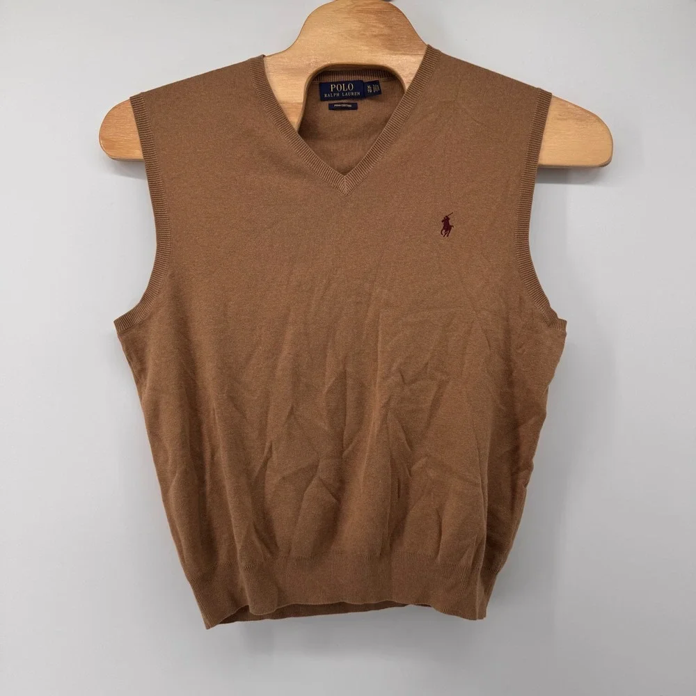 Polo Ralph Lauren Sweater Vest Mens XL Brown Pima Cotton V-Neck Pony Logo